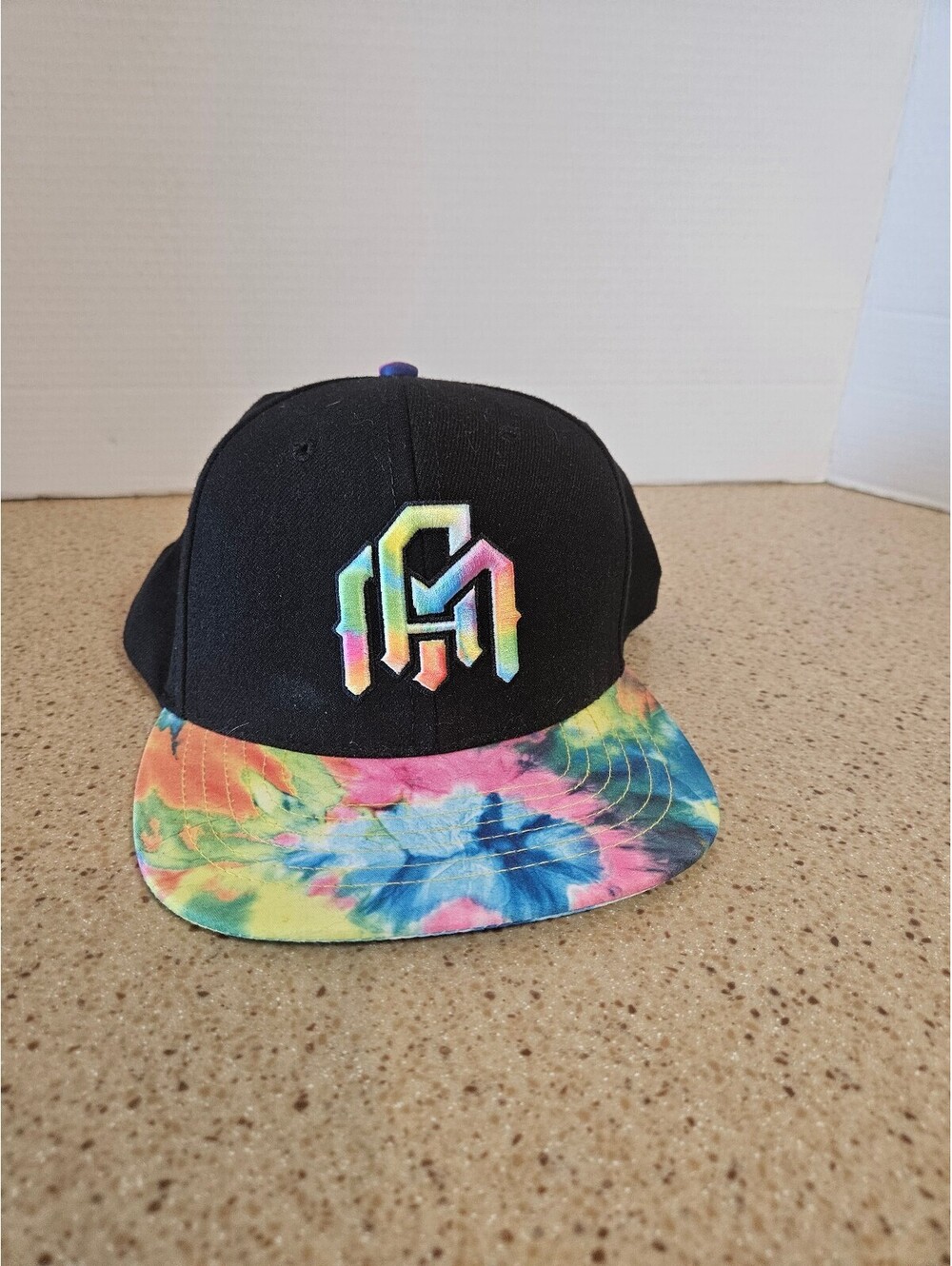 Into the AM Black Snapback Hat with Tie Dye Brim